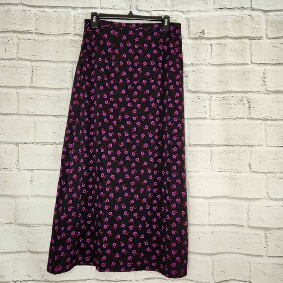 Fashion Union Floral Flowy Maxi Skirt Fully Lined Slit Womens Sz 6 Black Purple - Picture 1 of 13